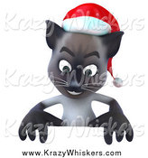 Critter Clipart of a 3d Christmas Siamese Cat Looking down at a Sign by