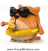 Critter Clipart of a 3d Chubby Orange Cat Wearing an Inner Tube and Shades and Presenting to the Left by