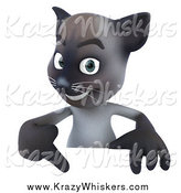 Critter Clipart of a 3d Siamese Cat Pointing down at a Sign by