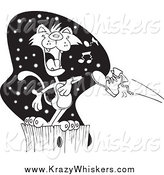 Critter Clipart of a Black and White Boot Flying at a Serenading Cat on a Fence by Toonaday