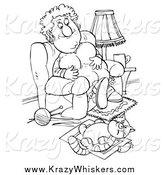 Critter Clipart of a Black and White Chubby Woman and Her Fat Cat Being Lazy by Alex Bannykh