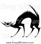 Critter Clipart of a Black and White Evil Cat with an Arched Back and Spiked Hair by Vector Tradition SM