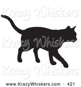 Critter Clipart of a Black Silhouetted Feline Walking Right by KJ Pargeter