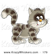 Critter Clipart of a Brown Striped Kitty Walking to the Right, Glancing at the Viewer by Alex Bannykh