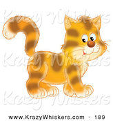 Critter Clipart of a Cheerful and Cute Tiger Striped Kitty Cat in Profile, Walking to the Right by Alex Bannykh