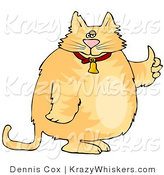 Critter Clipart of a Chubby Orange Tabby in a Bell Collar Giving the Thumbs up by Djart