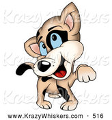 Critter Clipart of a Cute Beige Cat with Black Spots, Lifting Its Paw and Laughing by Dero