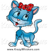 Critter Clipart of a Cute Blue Cat Wearing a Red Ribbon by Dero