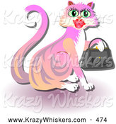 Critter Clipart of a Cute Feminine Pink and Orange Kitty Cat Holding a Purse by Prawny