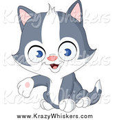 Critter Clipart of a Cute Gray and White Kitten Presenting with One Paw by Yayayoyo