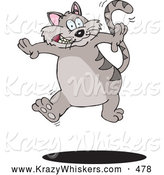 Critter Clipart of a Cute Hyperactive Gray Striped Cat Leaping up over a Shadow by Dennis Holmes Designs