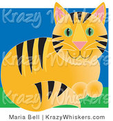Critter Clipart of a Cute Orange Tabby Cat with Black Stripes and Green Eyes, Sitting in Grass by Maria Bell