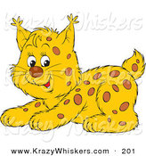 Critter Clipart of a Cute Playful Spotted Bobcat Cub Crouching by Alex Bannykh