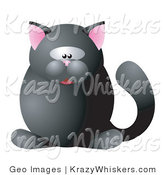 Critter Clipart of a Cute Round Black Cat with Pink Ears by AtStockIllustration
