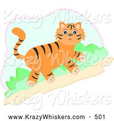 Critter Clipart of a Friendly Cute Tiger Walking Uphill by