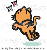 Critter Clipart of a Frisky Orange Cat Chasing Pink and Blue Butterflies in the Springtime by Andy Nortnik