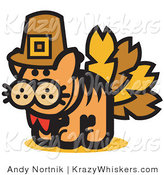 Critter Clipart of a Ginger Cat in a Pilgrim Hat Disguised As a Thanksgiving Turkey by Andy Nortnik
