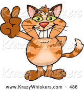 Critter Clipart of a Grinning Peaceful Ginger Cat Smiling and Gesturing the Peace Sign with His Hand by Dennis Holmes Designs