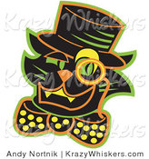 Critter Clipart of a Halloween Black Cat Wearing a Hat and a Bow and a Yellow Monacle over His Eye by Andy Nortnik