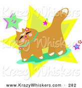 Critter Clipart of a Happy Brown Japanese Cat with Flowers and StarsHappy Brown Japanese Cat with Flowers and Stars by