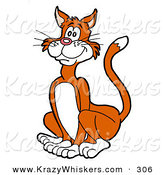 Critter Clipart of a Happy Orange and White Cat with White Paws, Cheeks and Belly, Sitting and Looking Left by LaffToon