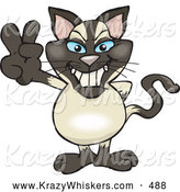 Critter Clipart of a Happy Peaceful Siamese Cat Smiling and Gesturing the Peace Sign with His Hand by Dennis Holmes Designs
