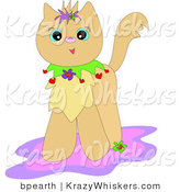 Critter Clipart of a Happy Tan Kitty Cat with a Colorful Collar, Standing on a Pink and Purple Rug by