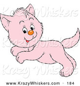 Critter Clipart of a Hyper Pink Kitten Glancing at the Viewer While Leaping past by Alex Bannykh