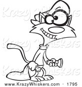 Critter Clipart of a Lineart Cat Burglar Shining a Flashlight by Toonaday