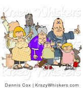 Critter Clipart of a Mob of Angry People of All Ages and Mixed Ethnicities, Standing with a Dog and a Cat and Flipping People off by Djart