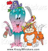 Critter Clipart of a Pirate Octopus and Ginger Cat by Dennis Holmes Designs