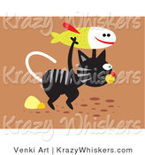 Critter Clipart of a Really Hungry Black and Gray Striped Stray Cat Carrying a Fish for Food by