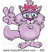 Critter Clipart of a Smiling Peaceful Pink Cat Smiling and Gesturing the Peace Sign with His Hand by Dennis Holmes Designs