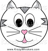 Critter Clipart of a White and Gray Happy Cat Face by Pams Clipart
