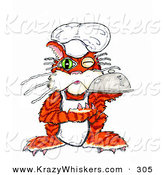 Critter Clipart of a Winking Orange Cook Cat Holding a Serving Platter of Food by