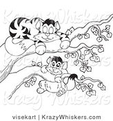 Vector Critter Clipart of Black and White Cats Playing in a Tree - Royalty Free by Visekart