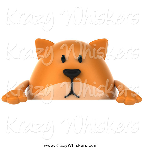 Critter Clipart of a 3d Chubby Ginger Cat over a Sign