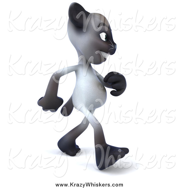 Critter Clipart of a 3d Siamese Cat Walking Right on His Two Hind Legs