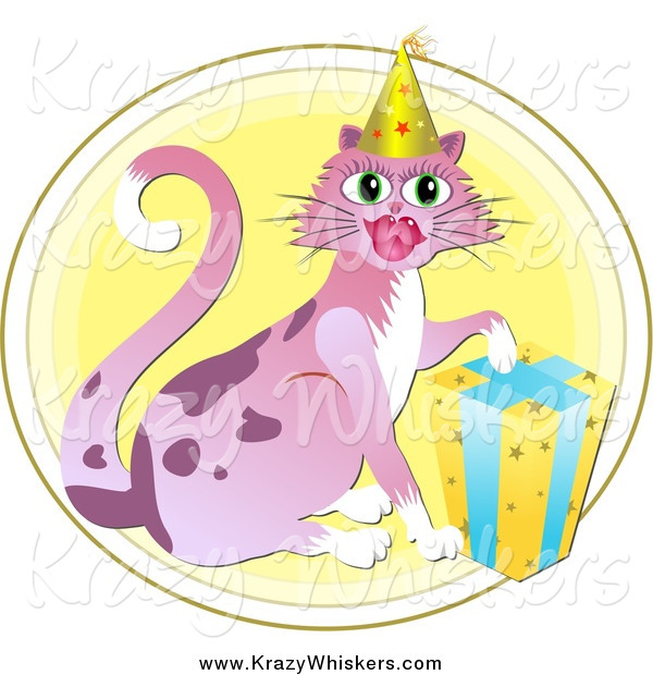 Critter Clipart of a Birthday Cat Wearing a Party Hat