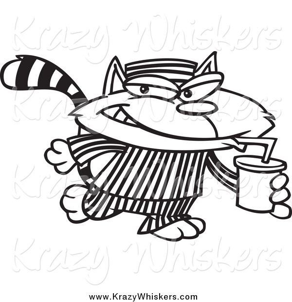 Critter Clipart of a Black and White Cat Con Drinking a Soda