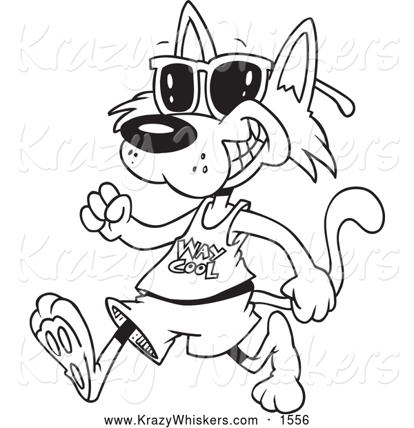 Critter Clipart of a Black and White Cool Cat Walking and Wearing Sunglasses