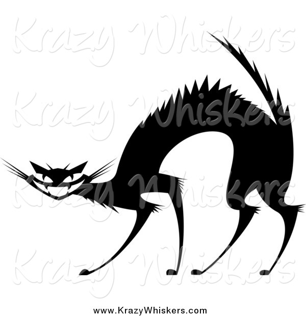 Critter Clipart of a Black and White Evil Cat with an Arched Back and Spiked Hair