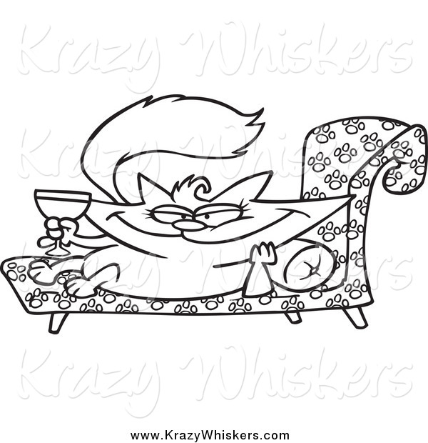 Critter Clipart of a Black and White Spoiled Cat with Wine