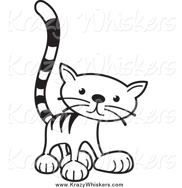 Critter Clipart of a Black and White Tabby Cat Standing