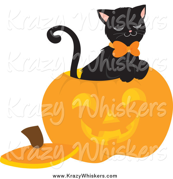 Critter Clipart of a Black Cat Inside a Carved Halloween Pumpkin