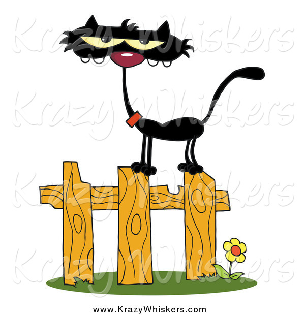 Critter Clipart of a Black Cat on a Fence