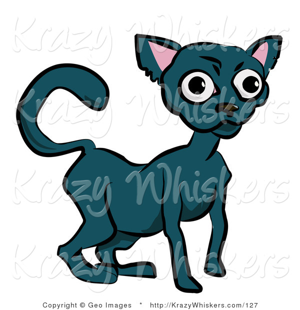 Critter Clipart of a Black Cat with Wide Eyes Facing Left