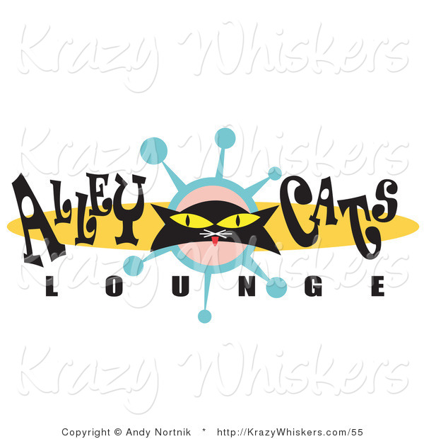 Critter Clipart of a Black Cat with Yellow Eyes on a Retro Alley Cats Lounge Sign