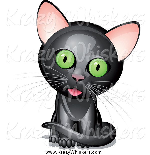 Critter Clipart of a Black Kitten with a Cocked Head