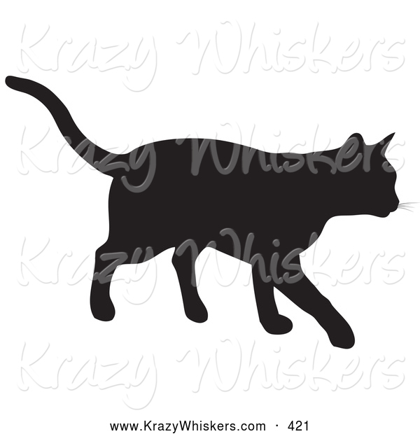 Critter Clipart of a Black Silhouetted Feline Walking Right